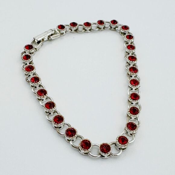 Vintage Avon Red Rhinestone Tennis Bracelet Retro Glam Timeless Formal - Picture 3 of 10